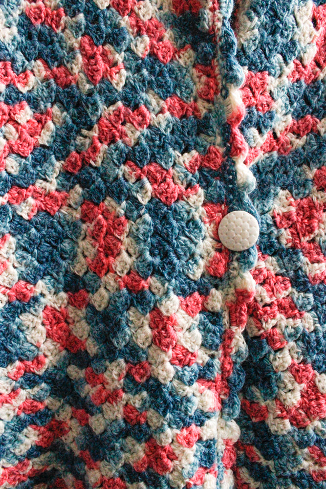1940s Pink & Blue Crochet Sweater - Med to Large