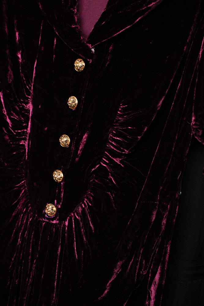 1930s Plum Silk Velvet Dress - S/M
