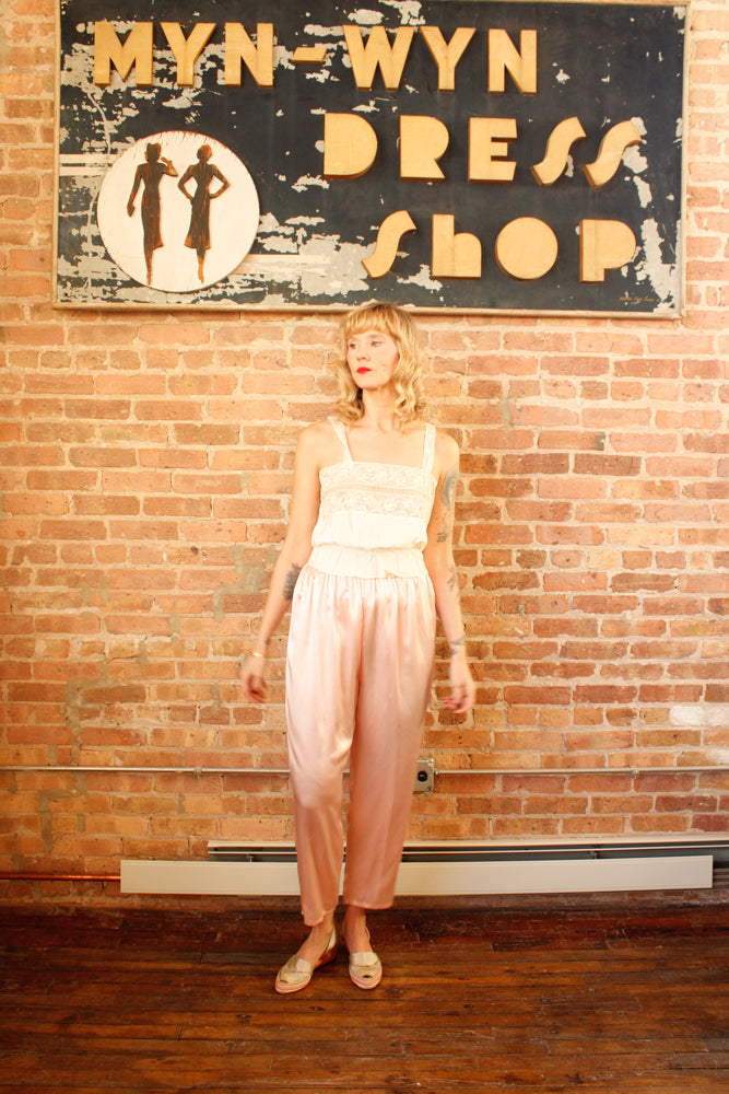 1990s Pink Silk Pant with Elastic Waist - M/L