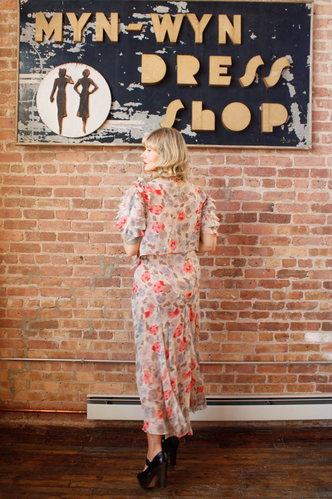 1930s Chiffon Floral Gown and Bolero - S/M