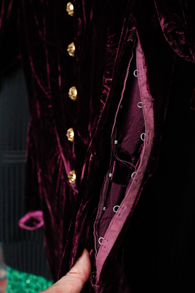 1930s Plum Silk Velvet Dress - S/M
