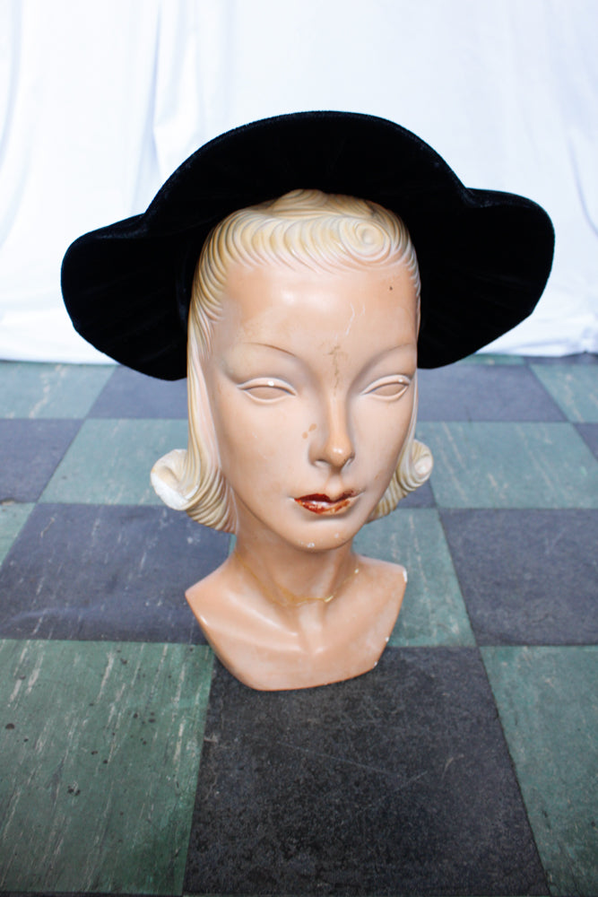 1940s Black Velvet Formal Hat