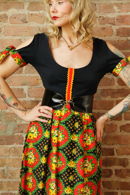 1970s Mrs Peels Cotton Cottagecore Maxi Dress - Small to Medium