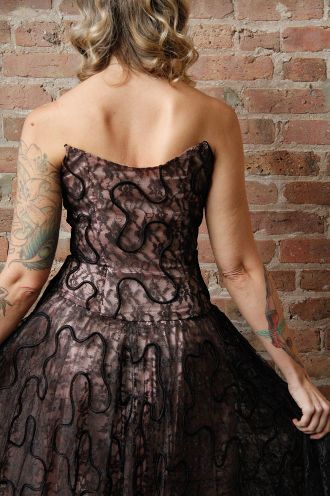 1950s Custom Lace & Taffeta Party Dress with Bolero - Small