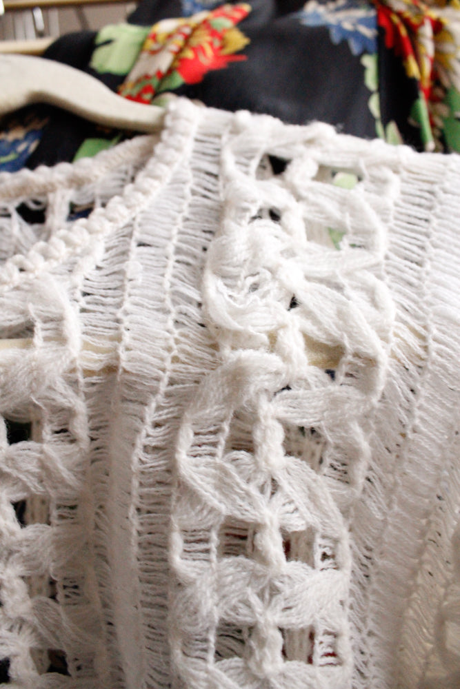 1940s Crochet White Open Cardigan - S/M