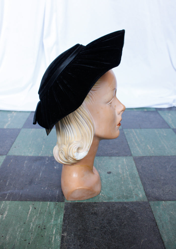 1940s Black Velvet Formal Hat