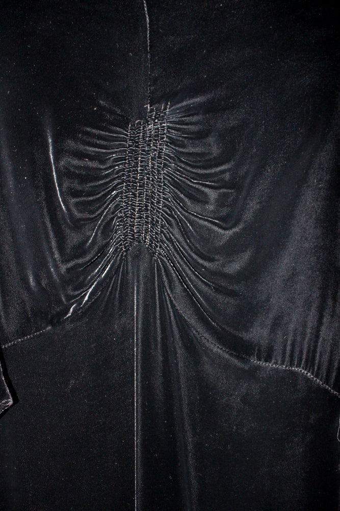 1930s Black Silk Velvet Dress with Belt - Xsmall