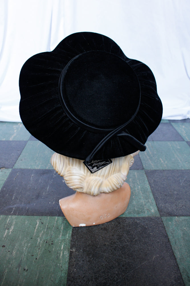 1940s Black Velvet Formal Hat