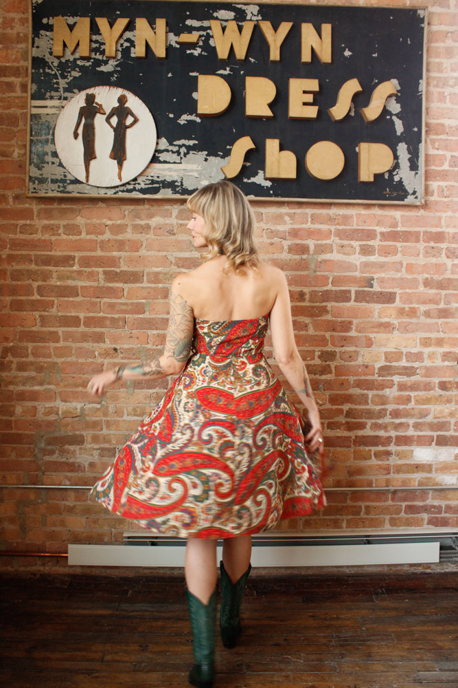 1950s Paisley Colorful Halter Dress - Small