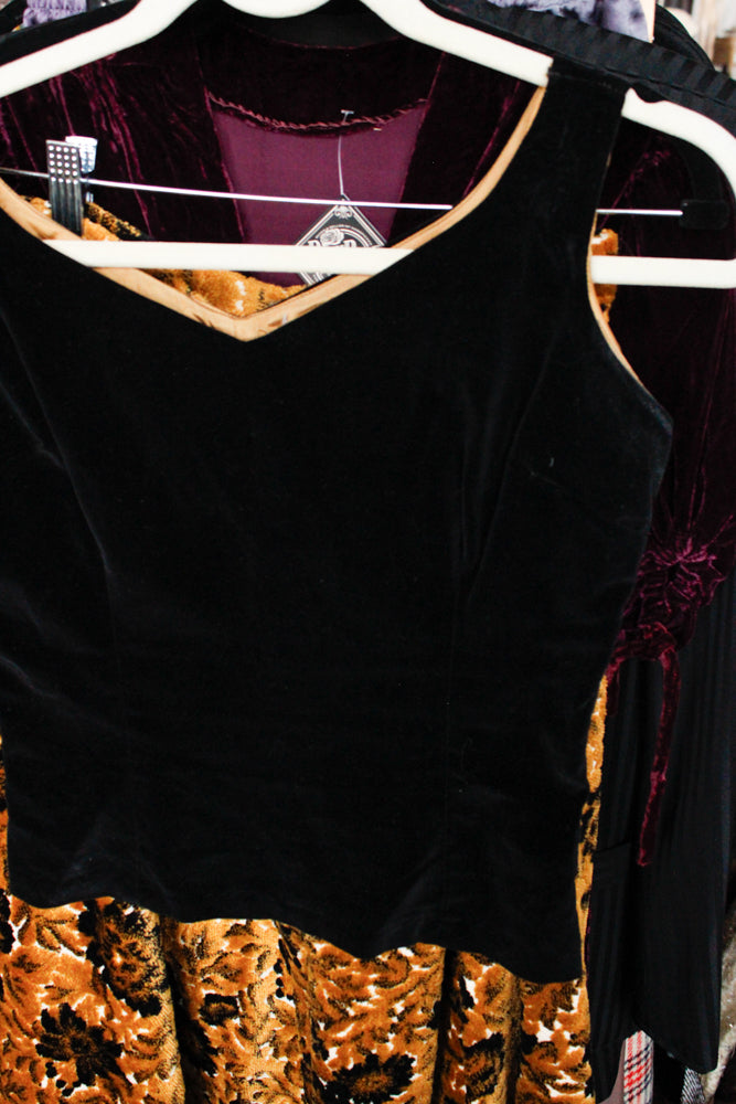 1950s Velvet Black Top - Small 