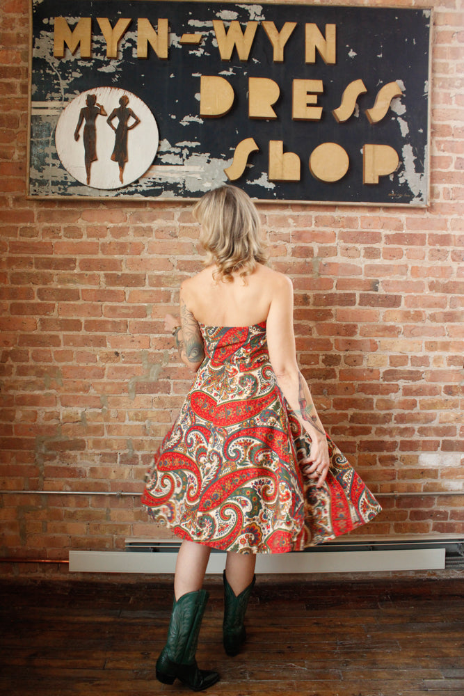 1950s Paisley Colorful Halter Dress - Small