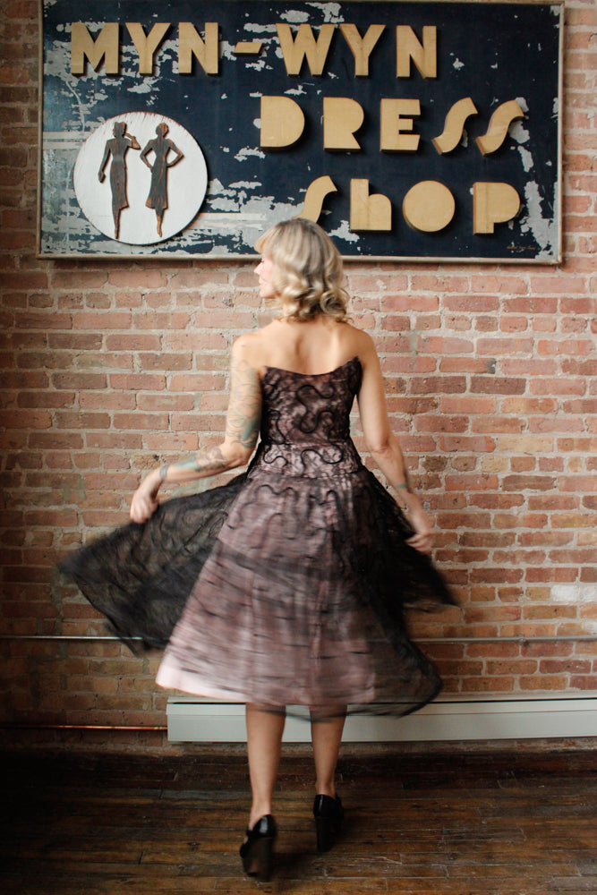 1950s Custom Lace & Taffeta Party Dress with Bolero - Small