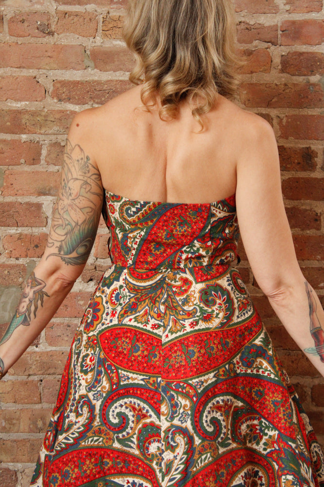 1950s Paisley Colorful Halter Dress - Small