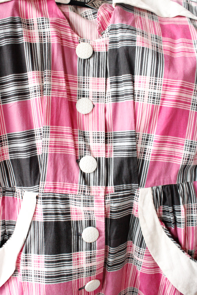 1950s April Plaid Cotton Dress - Med