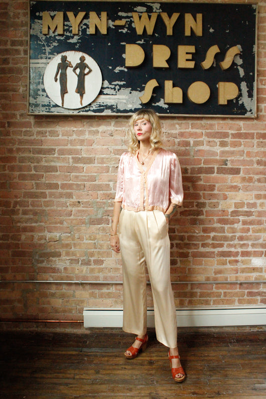 1990s Silk Sansapelle Ivory Pants - 30/31 waist