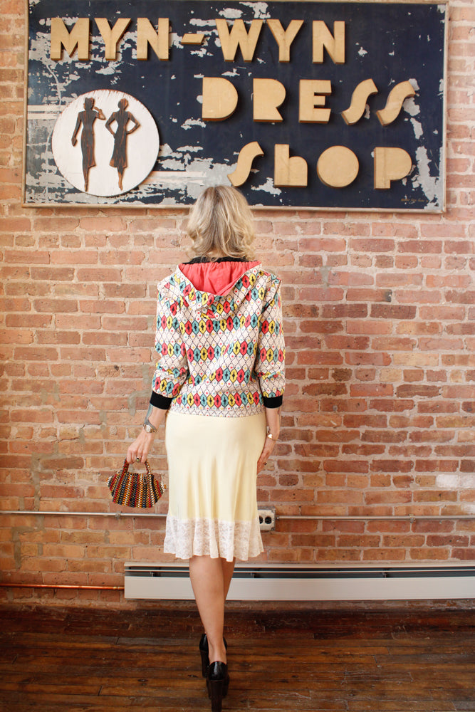 1950s German Cotton Bold Print Reversible Sportswear Jacket - S/M