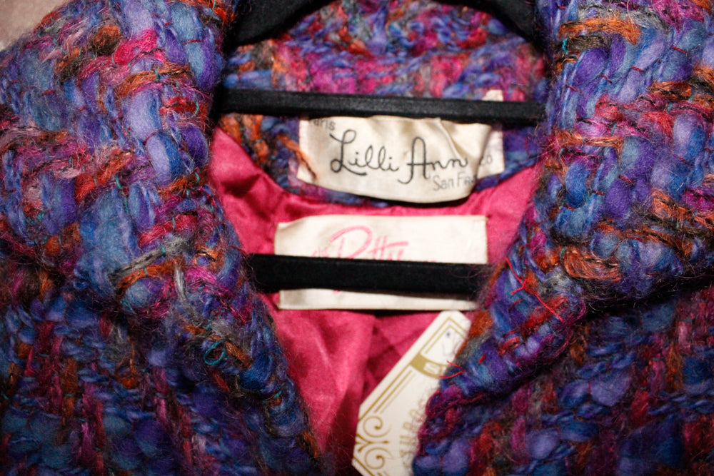1960s Lilli Ann Colorful Knit Wool Coat - Large