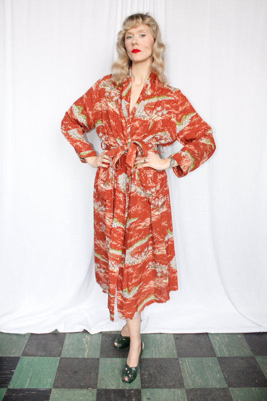 1940s Hawaiian Sportswear by M. McInenry Rayon Robe - XXL