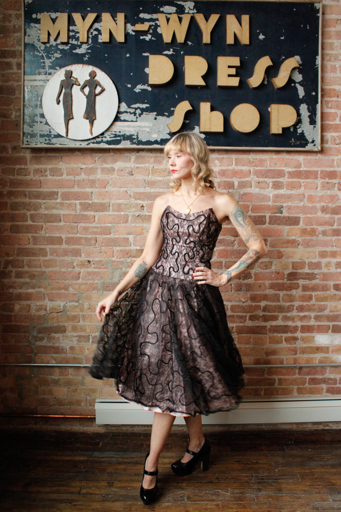 1950s Custom Lace & Taffeta Party Dress with Bolero - Small