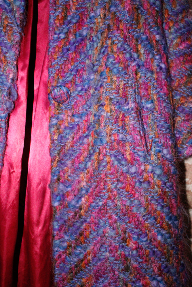 1960s Lilli Ann Colorful Knit Wool Coat - Large