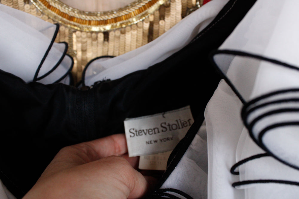 1990s Ruffle Collar Black Cocktail Dress - M/L