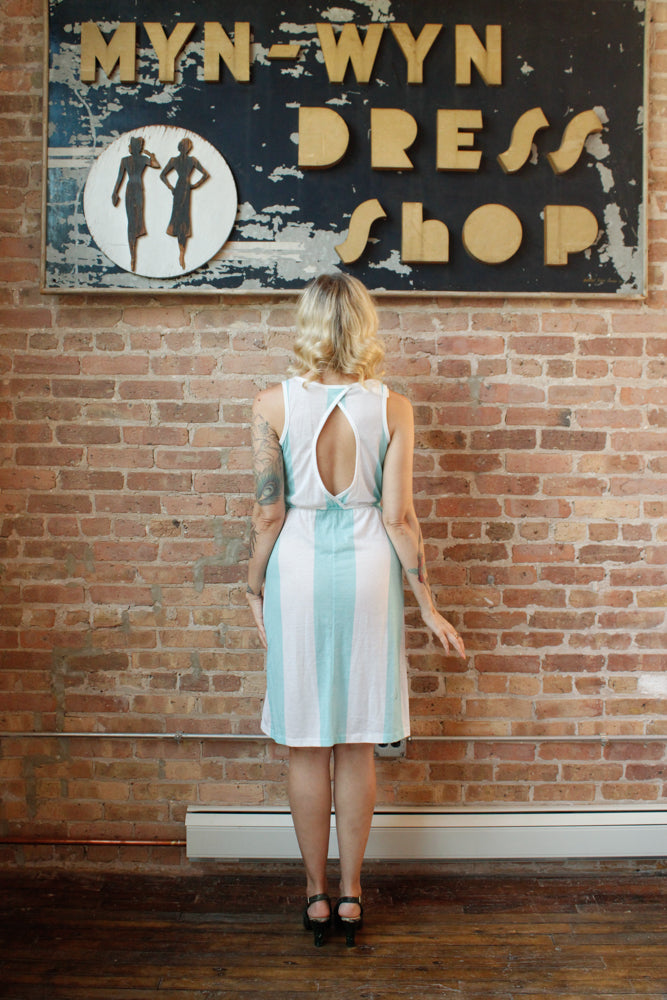 1980s Aqua & White Stripe Summer Dress - S/M