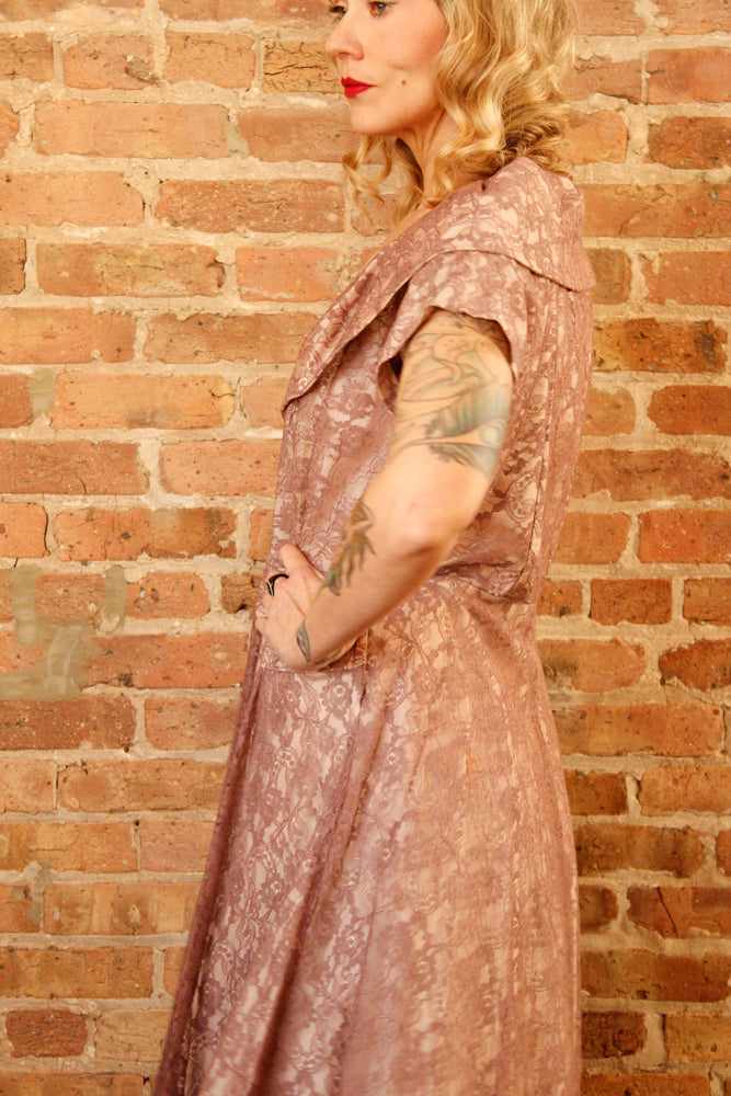 1950s Purple Pink Lace Party Dress - Large