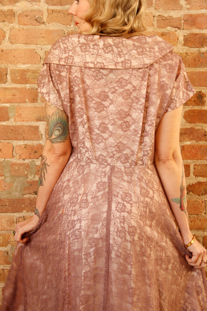 1950s Purple Pink Lace Party Dress - Large