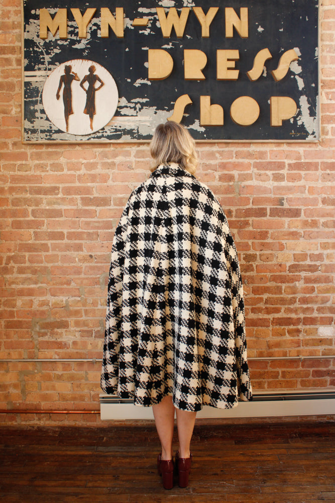 1990s Anna Livia Houndstooth Wool Cape - O/S