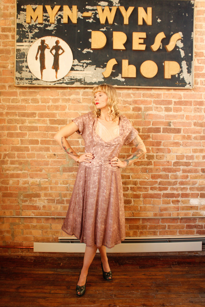 1950s Purple Pink Lace Party Dress - Large