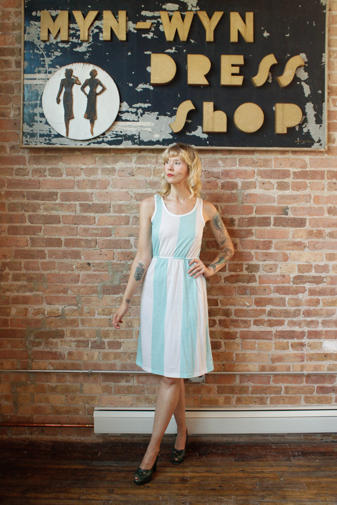 1980s Aqua & White Stripe Summer Dress - S/M
