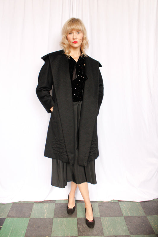 1950s Carmel Design Wool Black Grape Coat - Medium