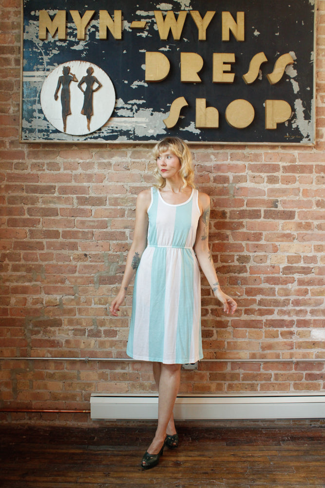 1980s Aqua & White Stripe Summer Dress - S/M