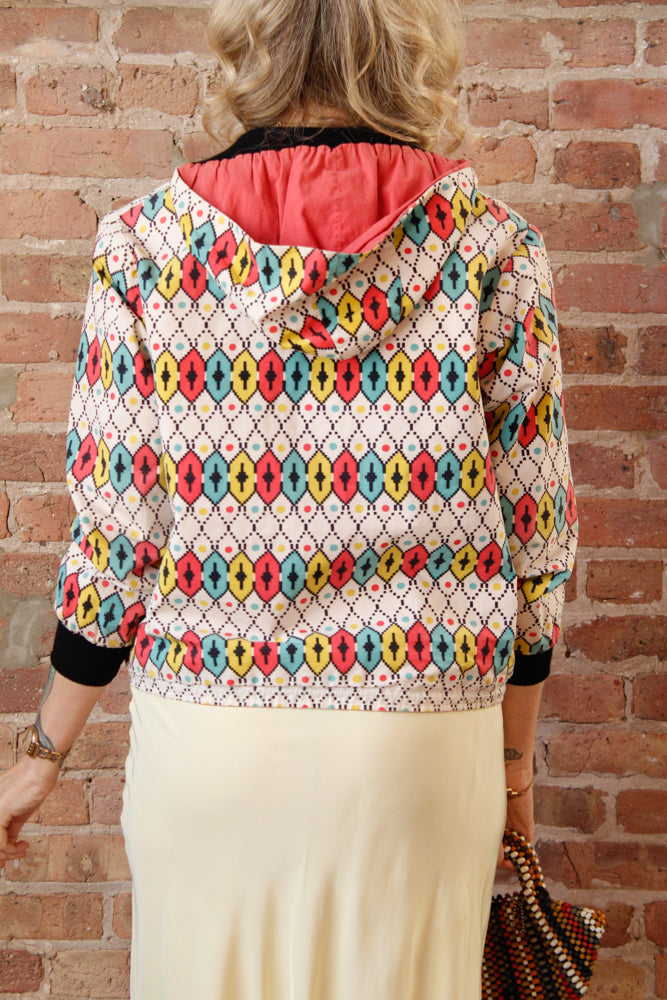 1950s German Cotton Bold Print Reversible Sportswear Jacket - S/M