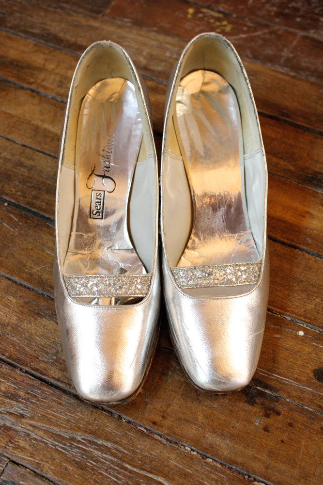 1960s Silver Party Heels - 8M