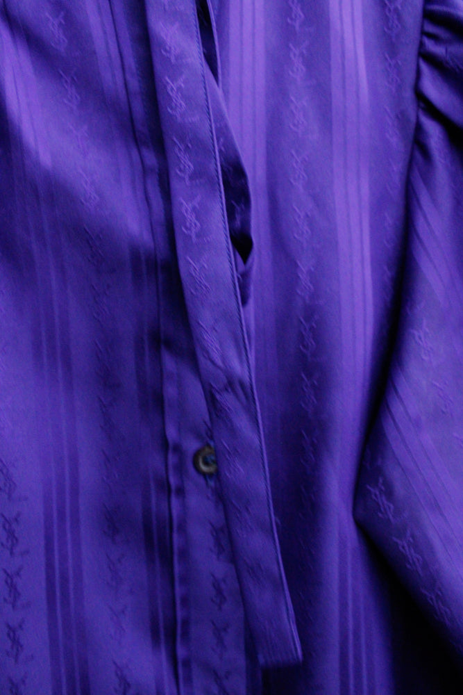 1980s YSL Embossed Logo Purple Blouse - S/M