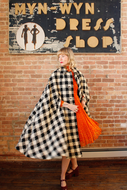 1990s Anna Livia Houndstooth Wool Cape - O/S