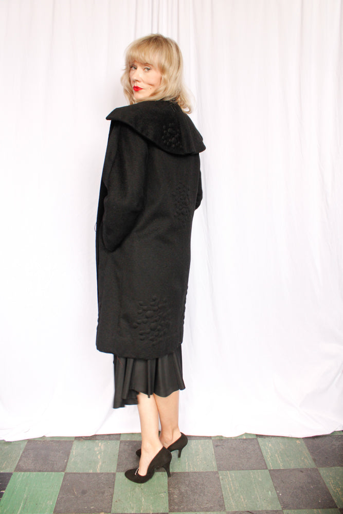 1950s Carmel Design Wool Black Grape Coat - Medium