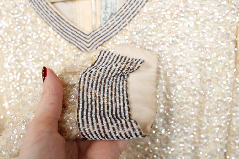 1960s Sequin & Beaded Rayon Top - Medium 