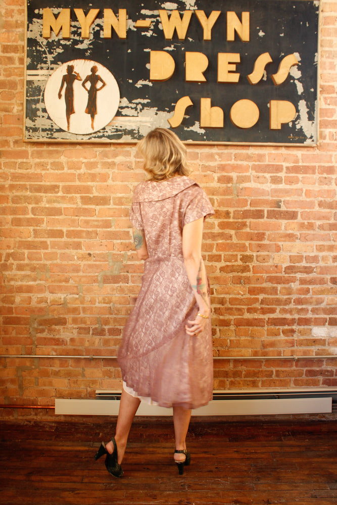 1950s Purple Pink Lace Party Dress - Large