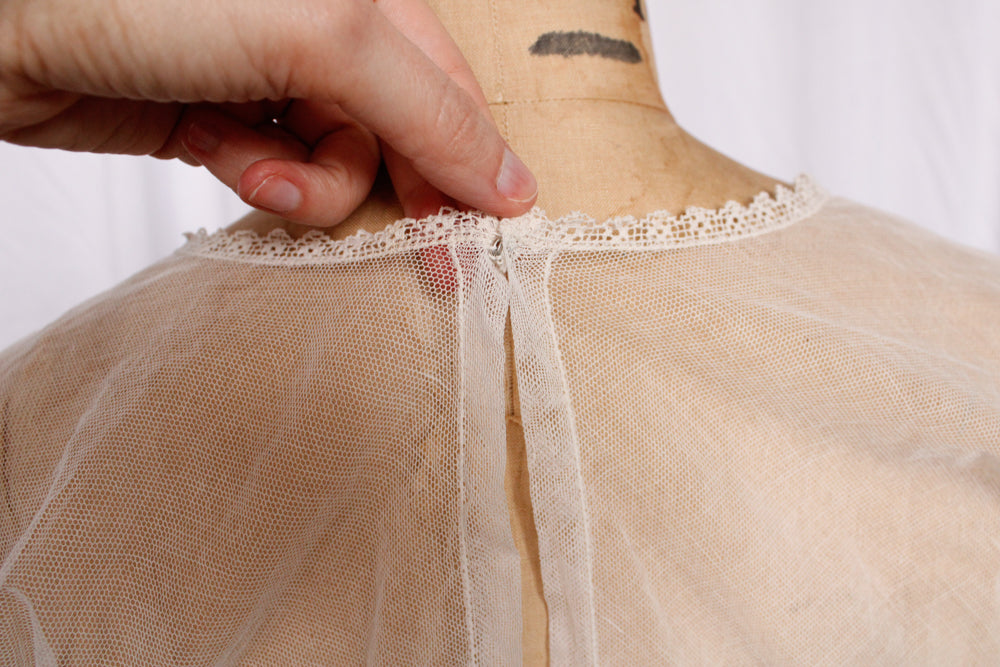 1910s Edwardian Sheer Mesh Ivory Blouse - Medium