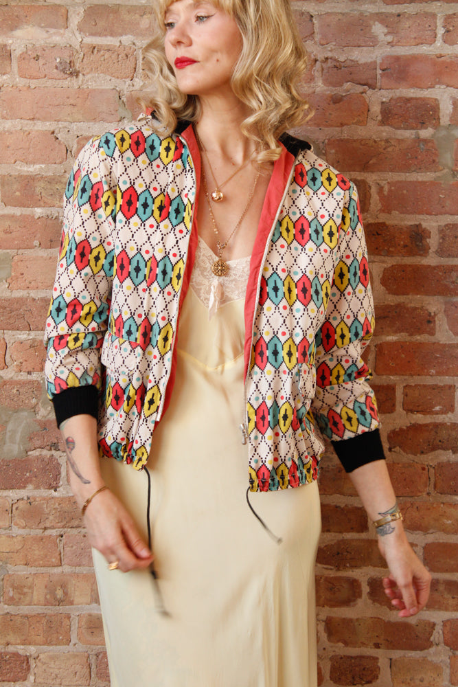 1950s German Cotton Bold Print Reversible Sportswear Jacket - S/M