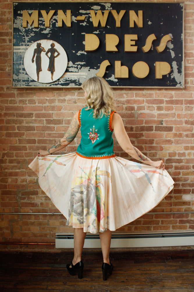 1940s Hand-painted Double Side Mexican Circle Skirt - Medium