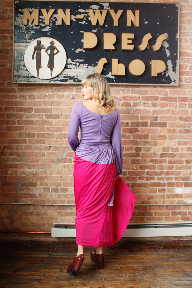 1960s Mollie Parnis Silk Jersey Maxi Dress - Medium