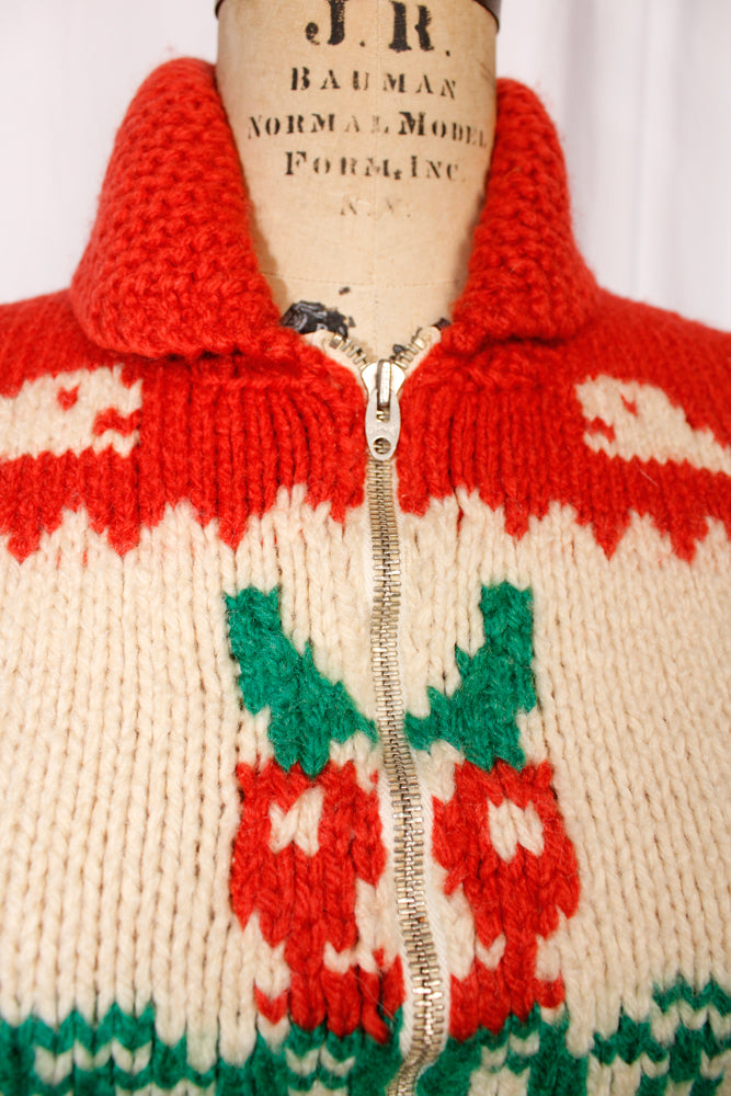 Late 1950s Cowichan Totem Pole Curling Sweater - Xsmall