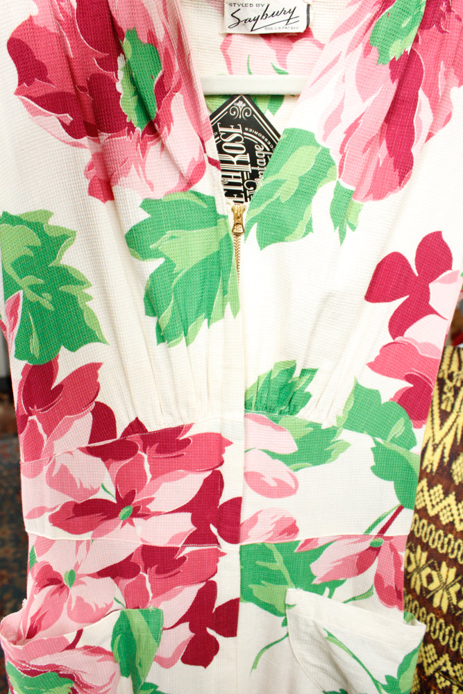 1940s Saybury Poppy Floral Dressing Gown - Medium