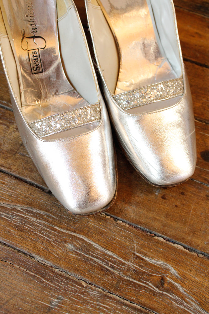 1960s Silver Party Heels - 8M