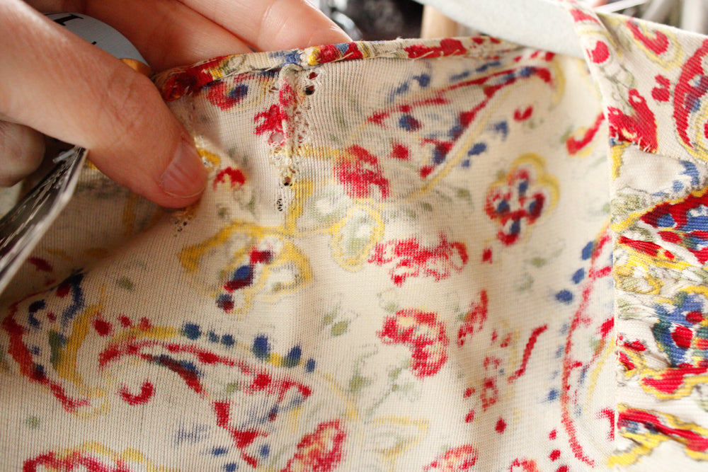 1930s Rayon Jersey Floral Gown with Bakelite clip - Xsmall