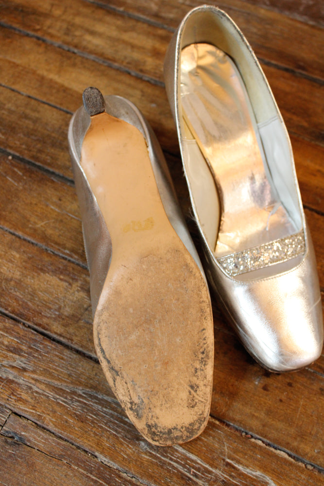 1960s Silver Party Heels - 8M