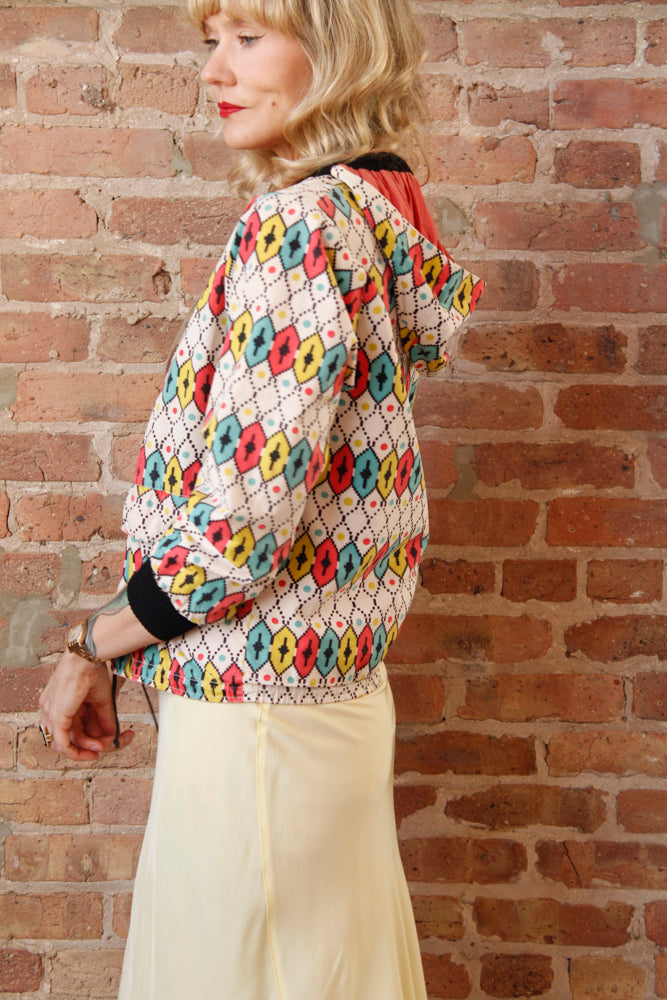 1950s German Cotton Bold Print Reversible Sportswear Jacket - S/M